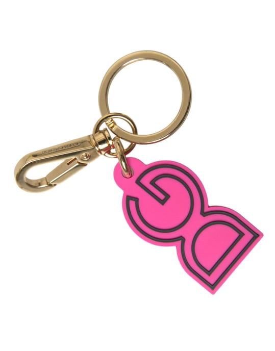Dolce & Gabbana Pink Gummi Goldfarbener Metall DG Logo Schlüsselanhänger - Image 2