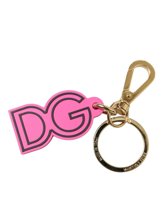 Dolce & Gabbana Pink Gummi Goldfarbener Metall DG Logo Schlüsselanhänger - Image 3