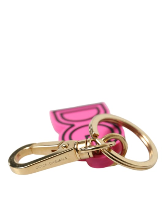 Dolce & Gabbana Pink Gummi Goldfarbener Metall DG Logo Schlüsselanhänger - Image 4