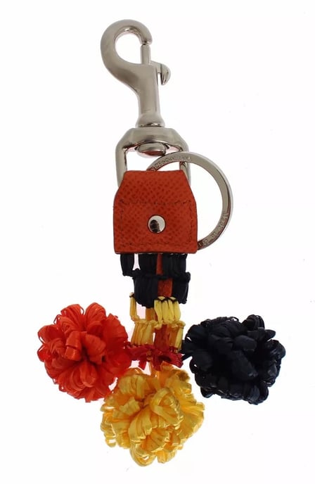 Roter Gelber Raffia-Lederverschluss Schlüsselanhänger Schlüsselring - Image 1