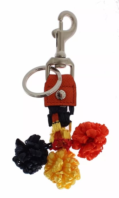 Roter Gelber Raffia-Lederverschluss Schlüsselanhänger Schlüsselring - Image 2