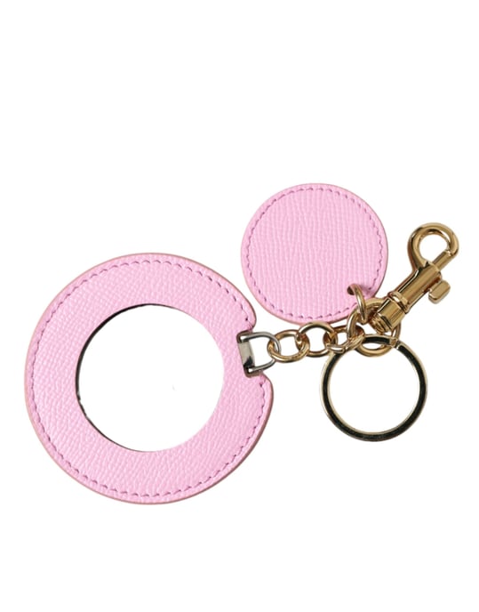 Dolce & Gabbana Pink Kalbleder Schlüsselanhänger mit Gold-Metall-Logo-Druck - Image 2