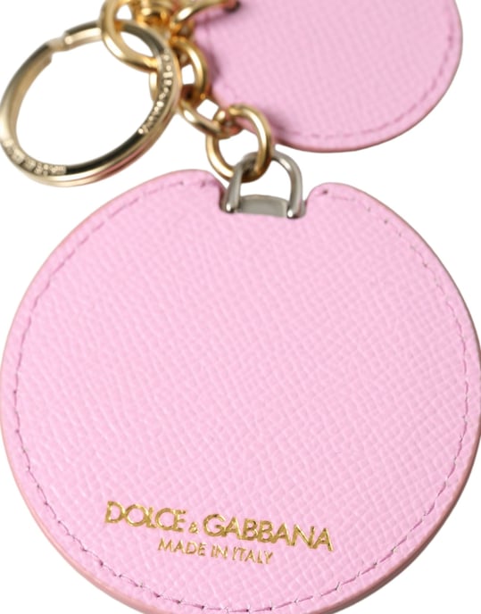 Dolce & Gabbana Pink Kalbleder Schlüsselanhänger mit Gold-Metall-Logo-Druck - Image 3