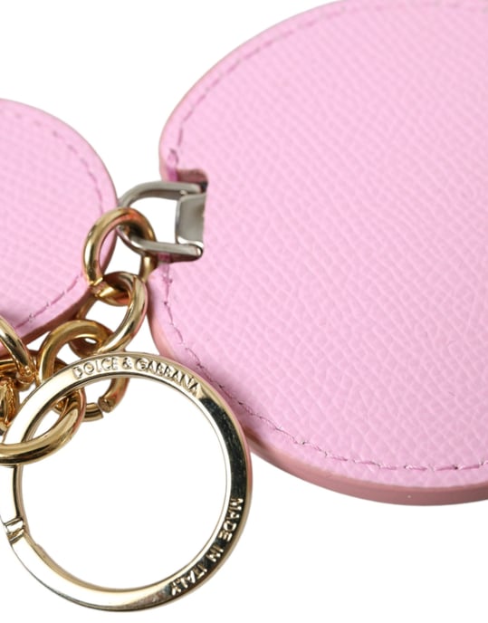 Dolce & Gabbana Pink Kalbleder Schlüsselanhänger mit Gold-Metall-Logo-Druck - Image 4