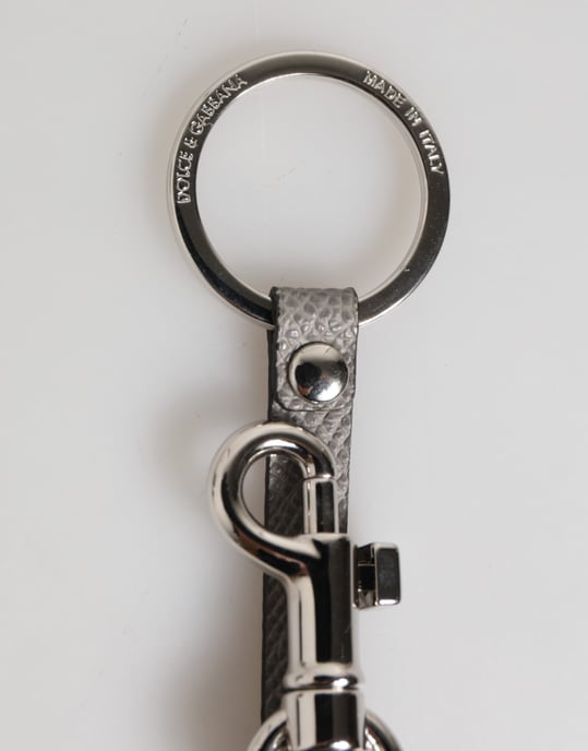 Grauer Leder-Logo-Metallring-Schlüsselanhänger für Männer - Image 3