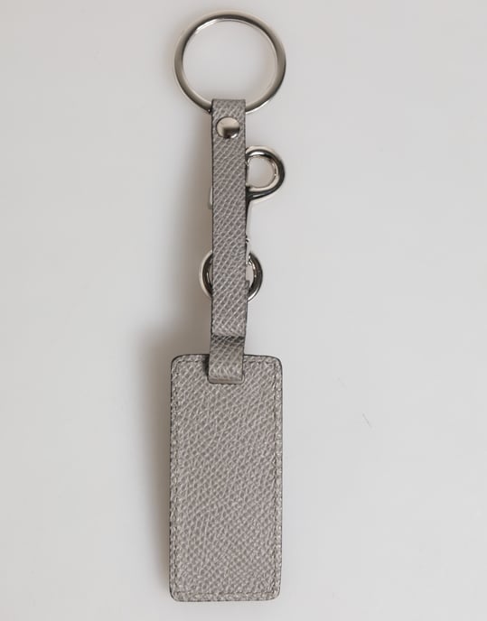 Grauer Leder-Logo-Metallring-Schlüsselanhänger für Männer - Image 5