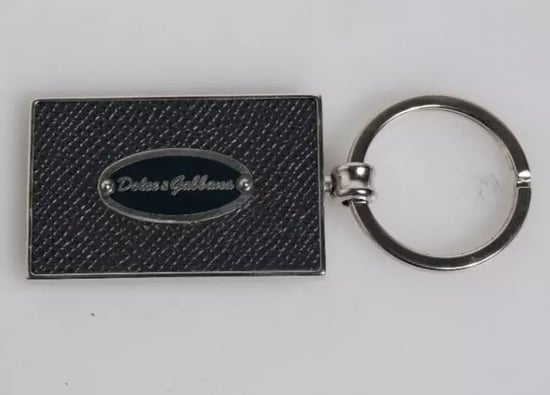 Dolce & Gabbana Schwarzer Lederlogo Metallring Schlüsselanhänger - Image 4