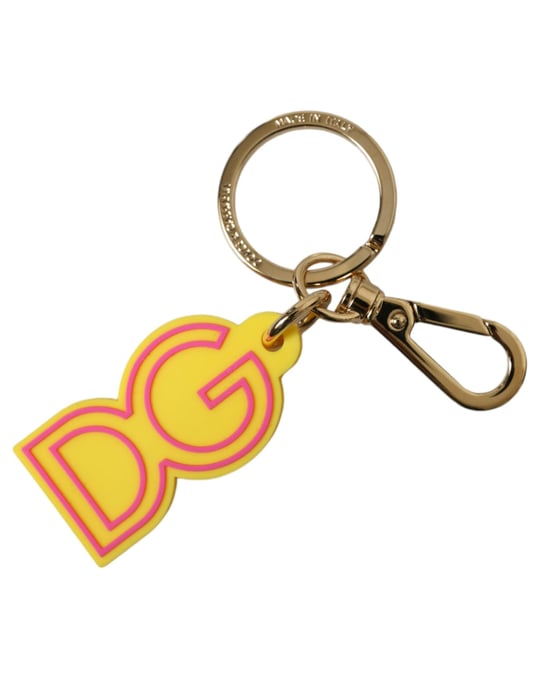 Dolce & Gabbana Gelber Gummi Schlüsselanhänger mit Goldfarbenem Metall DG-Logo - Image 1