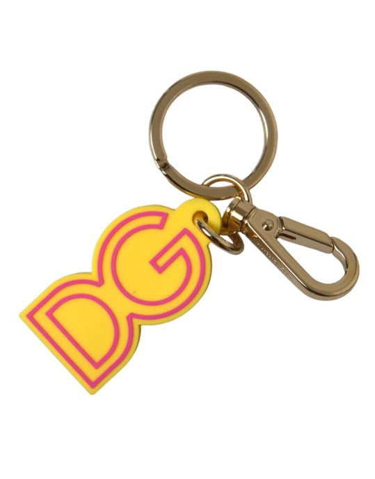 Dolce & Gabbana Gelber Gummi Schlüsselanhänger mit Goldfarbenem Metall DG-Logo - Image 2