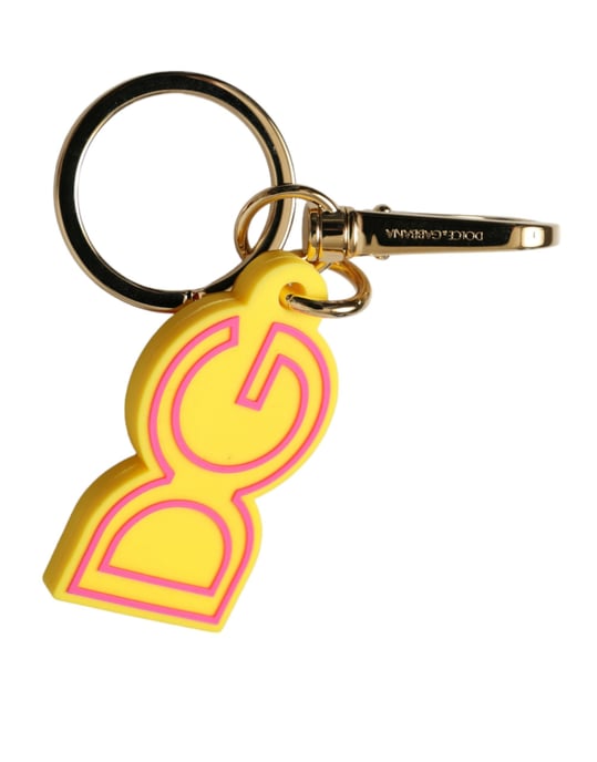 Dolce & Gabbana Gelber Gummi Schlüsselanhänger mit Goldfarbenem Metall DG-Logo - Image 3