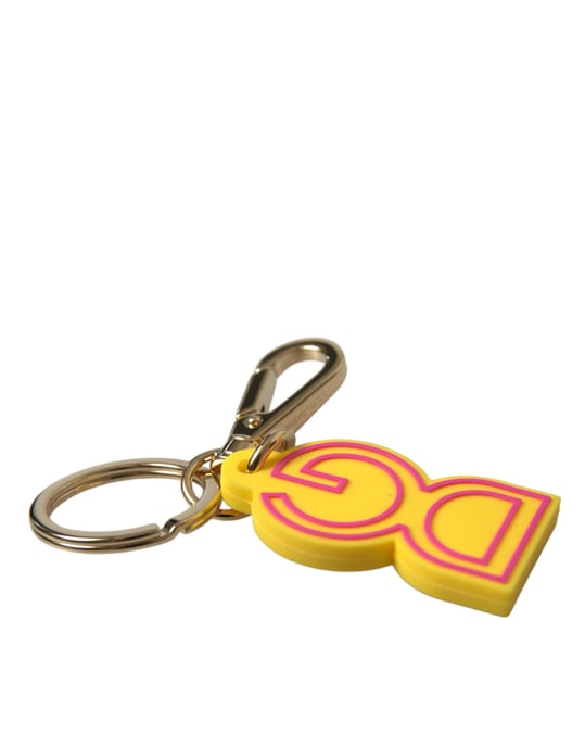 Dolce & Gabbana Gelber Gummi Schlüsselanhänger mit Goldfarbenem Metall DG-Logo - Image 4