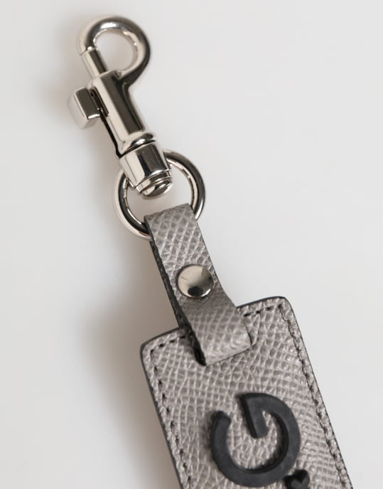 Grauer Leder-Logo-Metallring-Schlüsselanhänger für Männer - Image 4