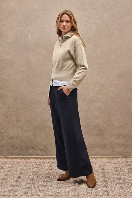 Pullover beige mit halbem Reißverschluss aus Baumwolle - Image 4