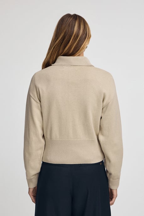 Pullover beige mit halbem Reißverschluss aus Baumwolle - Image 5