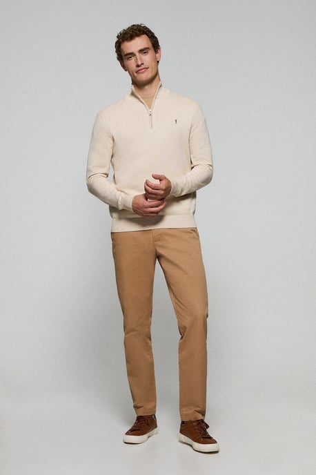 Strickpullover beige mit Reißverschluss und gesticktem Rigby Go-Logo - Image 2