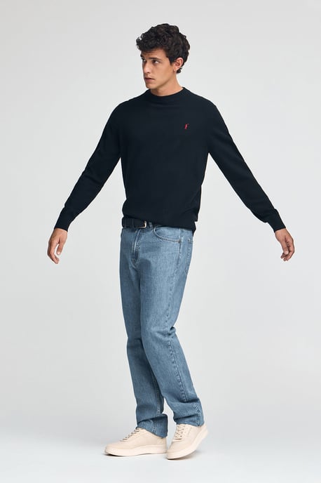 Pullover marineblau aus Wollgemisch mit gesticktem Rigby Go-Logo - Image 2