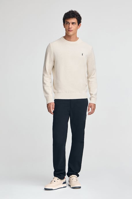 Pullover ecru meliert aus Wollgemisch mit gesticktem Rigby Go-Logo - Image 2