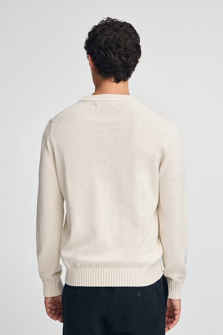 Pullover ecru meliert aus Wollgemisch mit gesticktem Rigby Go-Logo - Image 4