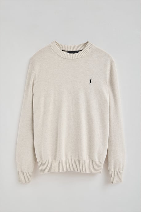 Pullover ecru meliert aus Wollgemisch mit gesticktem Rigby Go-Logo - Image 5