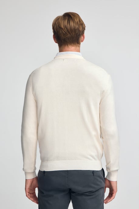 Pullover ecru aus Wollgemisch mit V-Ausschnitt und gesticktem Rigby Go-Logo - Image 4