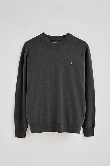 Pullover dunkelgrau meliert aus Wollgemisch mit V-Ausschnitt und gesticktem Rigby Go-Logo - Image 5