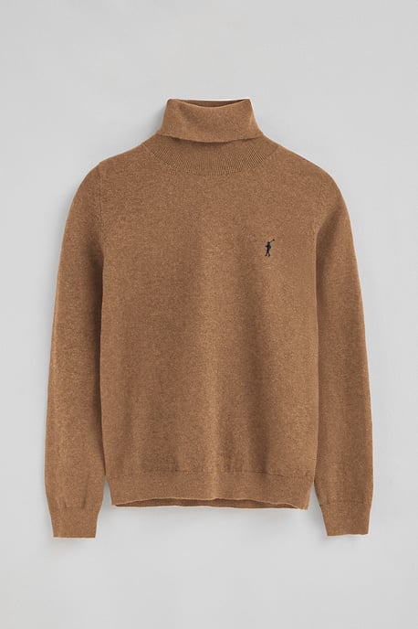 Rollkragenpullover camel meliert aus Wollgemisch mit gesticktem Rigby Go-Logo - Image 5