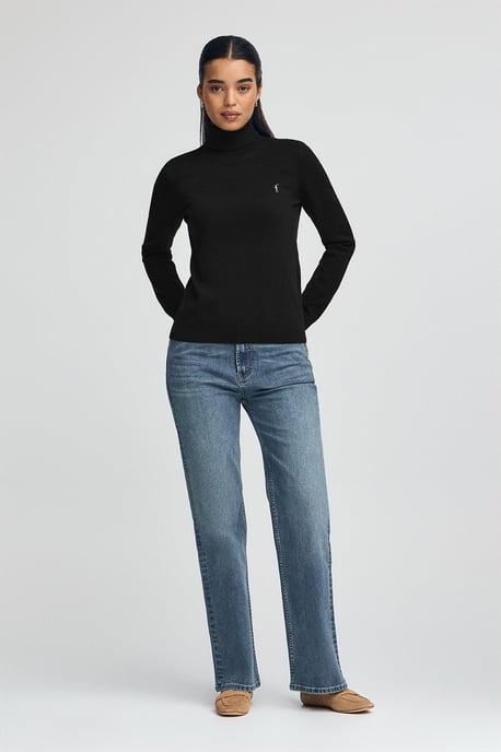Rollkragenpullover schwarz aus Wollgemisch mit gesticktem Rigby Go-Logo - Image 3