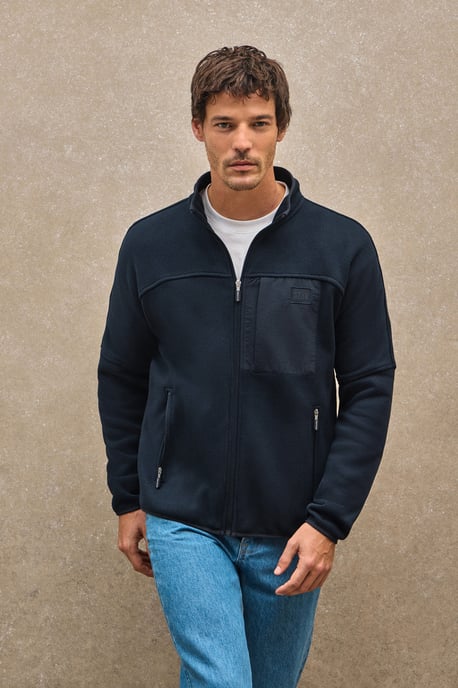 Sweatshirt aus Fleece marineblau mit Reißverschluss und Polo Club-Logo - Image 1