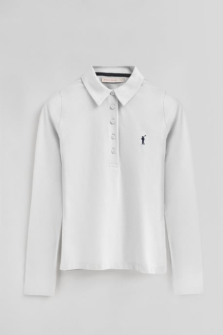 Poloshirt weiß mit langen Ärmeln, Fünf-Knopf-Kragen und gesticktem Rigby Go-Logo - Image 5
