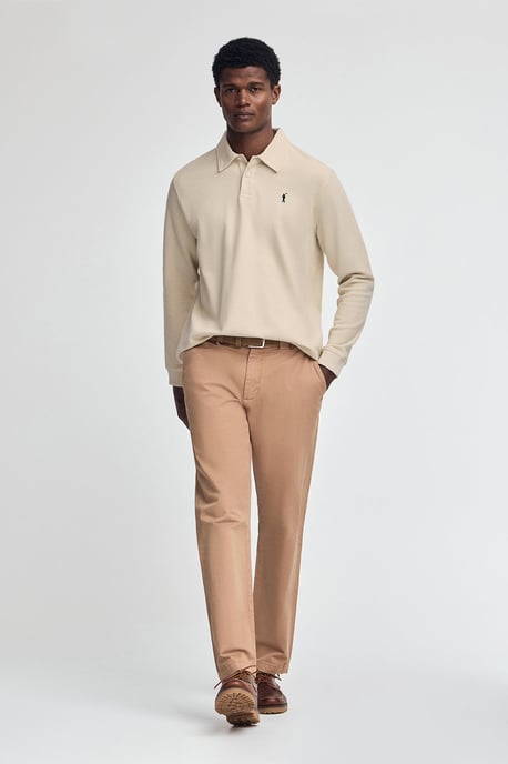 Poloshirt beige mit Mikrostruktur und gesticktem Rigby Go-Logo - Image 3