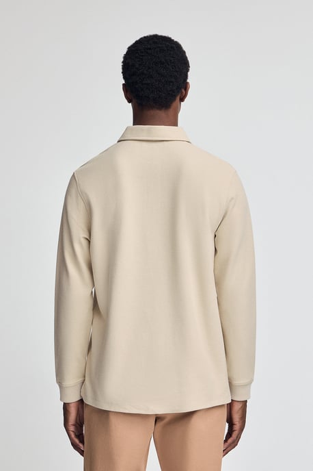 Poloshirt beige mit Mikrostruktur und gesticktem Rigby Go-Logo - Image 4