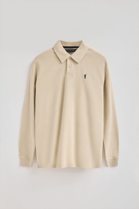 Poloshirt beige mit Mikrostruktur und gesticktem Rigby Go-Logo - Image 5