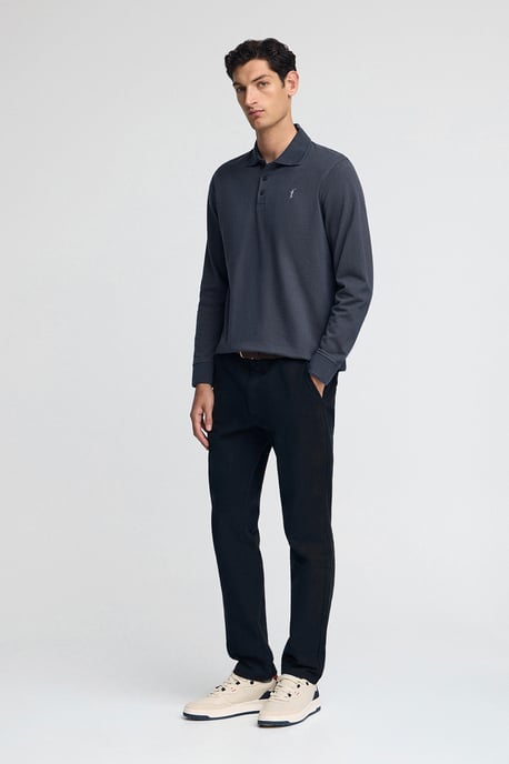 Poloshirt denimblau mit langen Ärmeln und gesticktem Rigby Go-Logo - Image 2