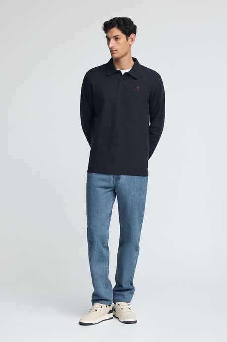 Poloshirt dunkelblau mit Mikrostruktur und gesticktem Rigby Go-Logo - Image 2