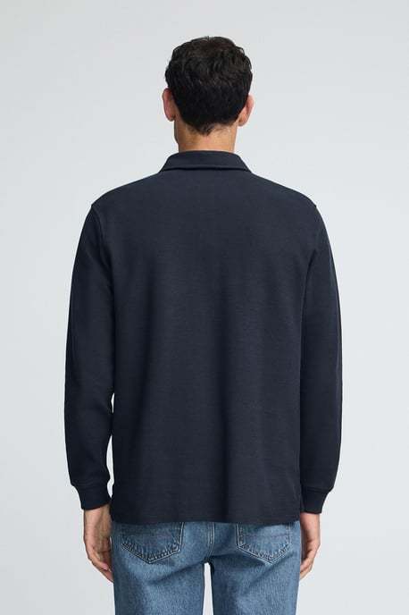Poloshirt dunkelblau mit Mikrostruktur und gesticktem Rigby Go-Logo - Image 4