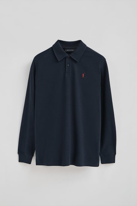 Poloshirt dunkelblau mit Mikrostruktur und gesticktem Rigby Go-Logo - Image 5