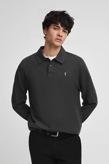 Poloshirt dunkelblau mit Mikrostruktur und gesticktem Rigby Go-Logo - Image 1