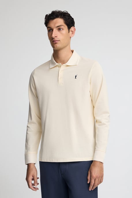 Poloshirt ecru mit langen Ärmeln und gesticktem Rigby Go-Logo - Image 1