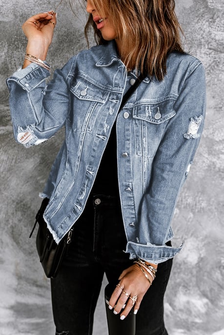 Abgenutzte Jeansjacke mit ausgefranster Säume - Image 2