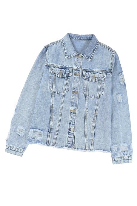 Abgenutzte Jeansjacke mit ausgefranster Säume - Image 6