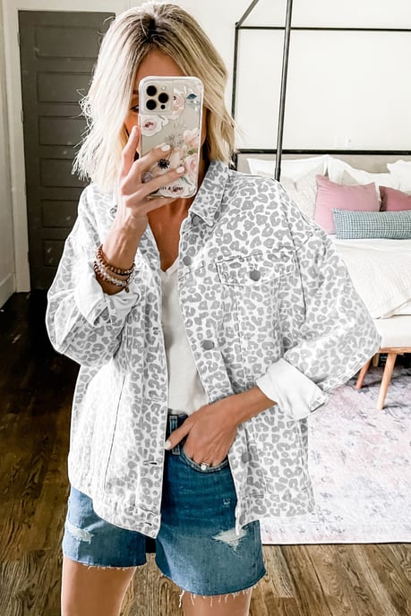 Oversized Leopardenmuster Denimjacke - Image 3
