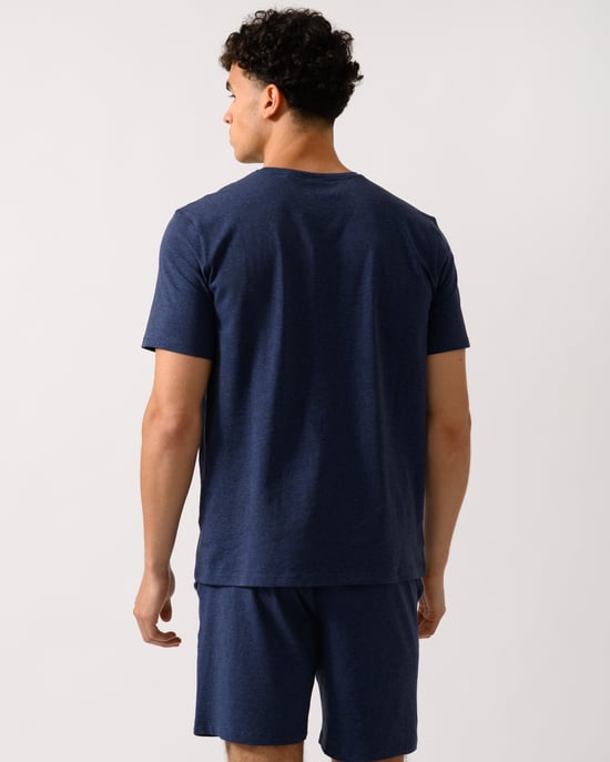 Herren Stretch-Baumwolle Loungewear T-Shirt in Dunkelblau - Image 3