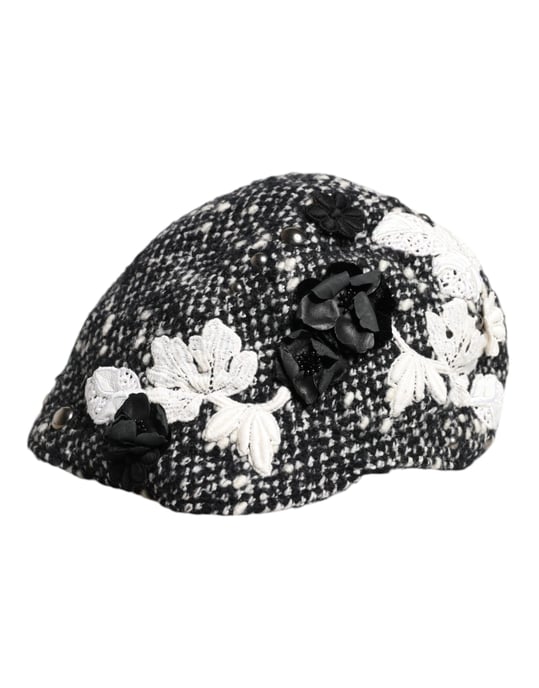 Schwarzer Wollhut mit weißen floralen Verzierungen - Image 4