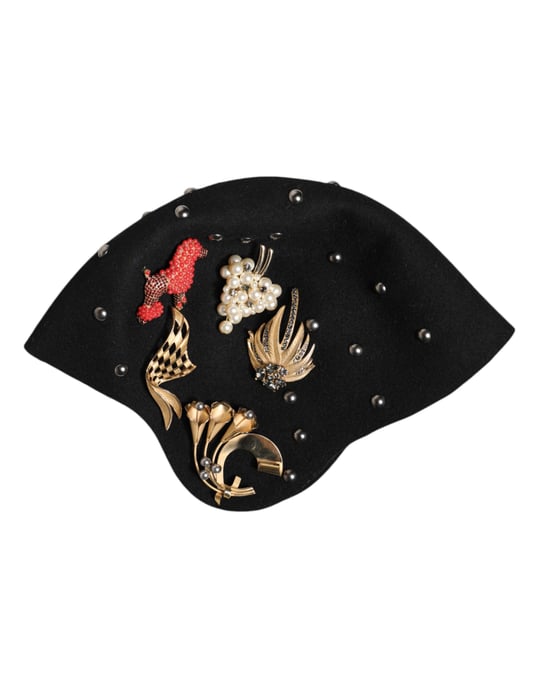 Schwarzer Woll-Multicolor-beschmückter Cloche-Hut - Image 4