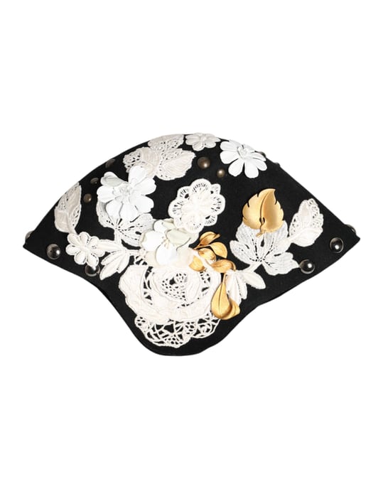 Schwarzer Wollhut mit weißen Blumen und goldenen Blättern - Image 4