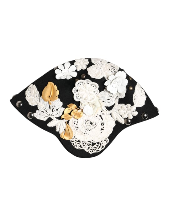 Schwarzer Wollhut mit weißen Blumen und goldenen Blättern - Image 5