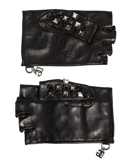 Schwarze Leder Nieten Fingerlosen Handhandschuhe für Männer - Image 3
