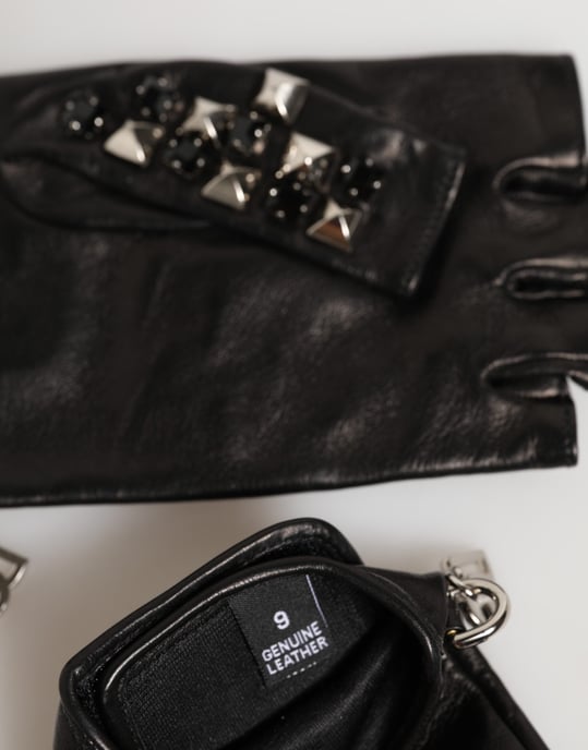 Schwarze Leder Nieten Fingerlosen Handhandschuhe für Männer - Image 4