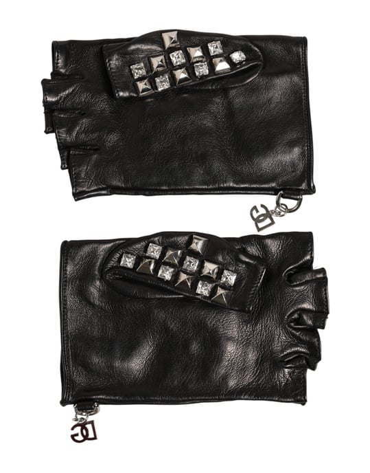 Schwarze Leder Nieten Fingerlose Hand-Mitten Herrenhandschuhe - Image 2