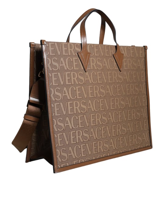 Braune Jacquard-Leder Schultertasche mit Logo und Top-Handle - Image 3